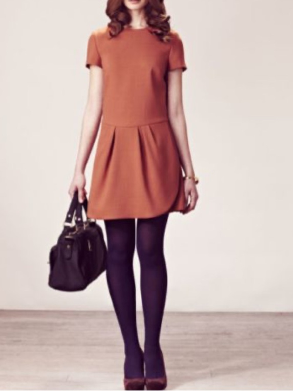 PAUL & JOE SISTER Rust Short Sleeve Faux Wrap Skirt Shift Dress Mini Sz 40 US 8